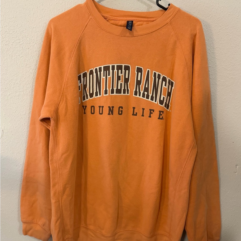 Oura Coral-Orange Crewneck Tee with Navy Logo Tag
